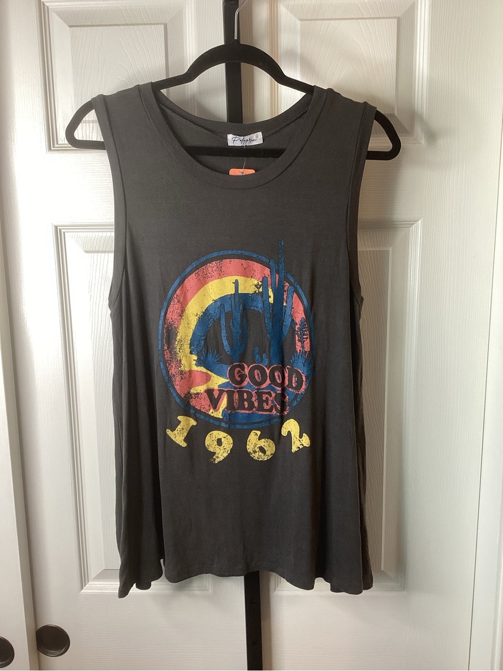 Polagram Black Tank with Retro 'Good Vibes 1962' Graphic, size Medium, NWT
